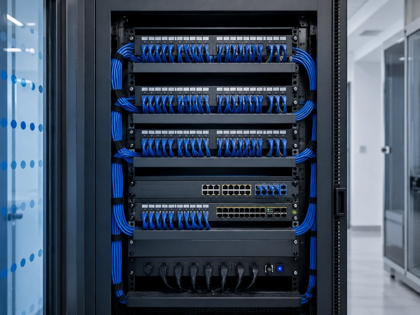 Rack completo con cableado peinado