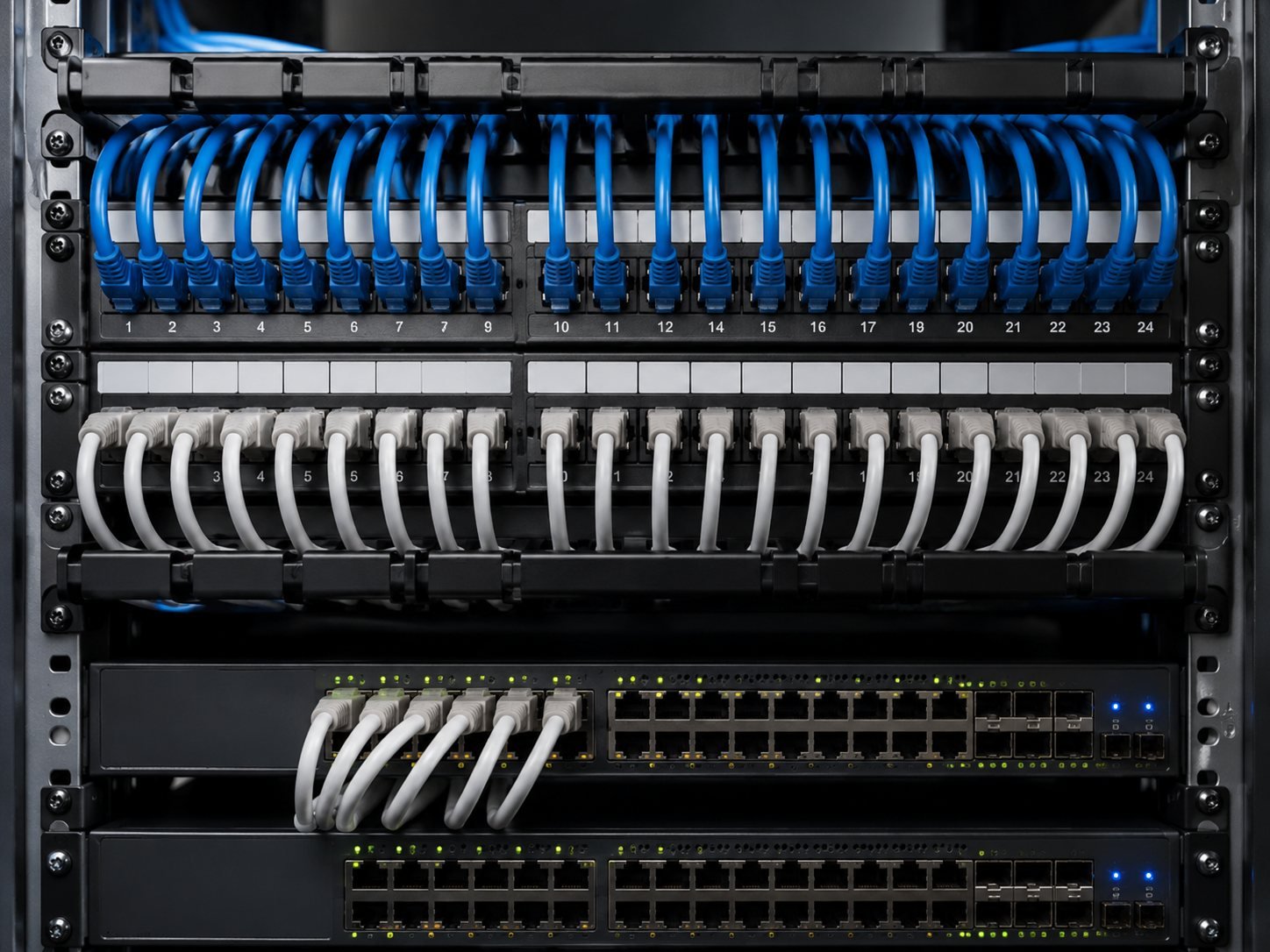 Patch panel y switches organizados